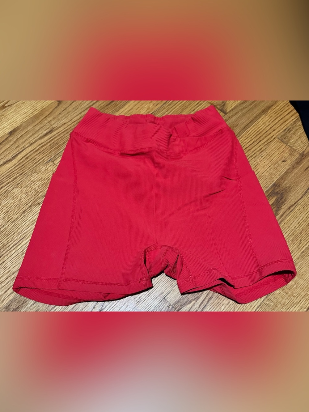 Amazon Red Ribbed High-Waist Women's Athletic Shorts